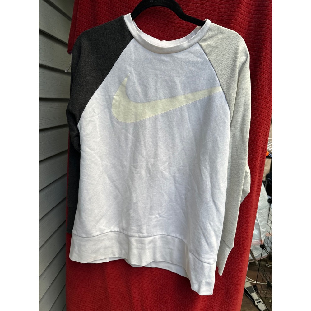 Nike Sweatshirt White Grey Charcoal Colorblock Swoosh Raglan Crewneck CD8797-100